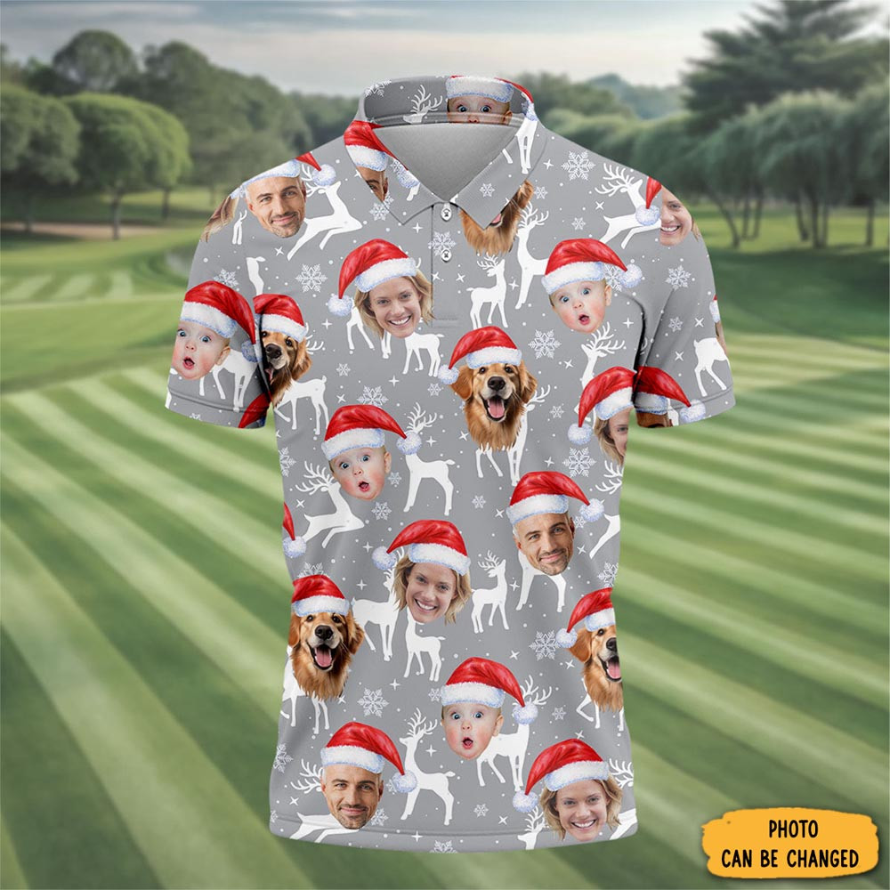 Personalized Photo Christmas Polo Shirt Christmas Outfits Golfer Christmas Presents