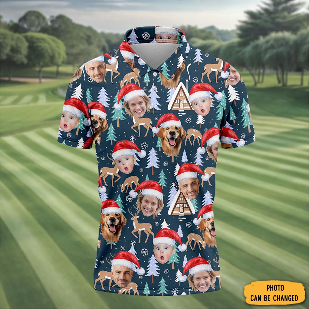 Personalized Photo Christmas Polo Shirt Christmas Season Wear Golfer Xmas Gifts