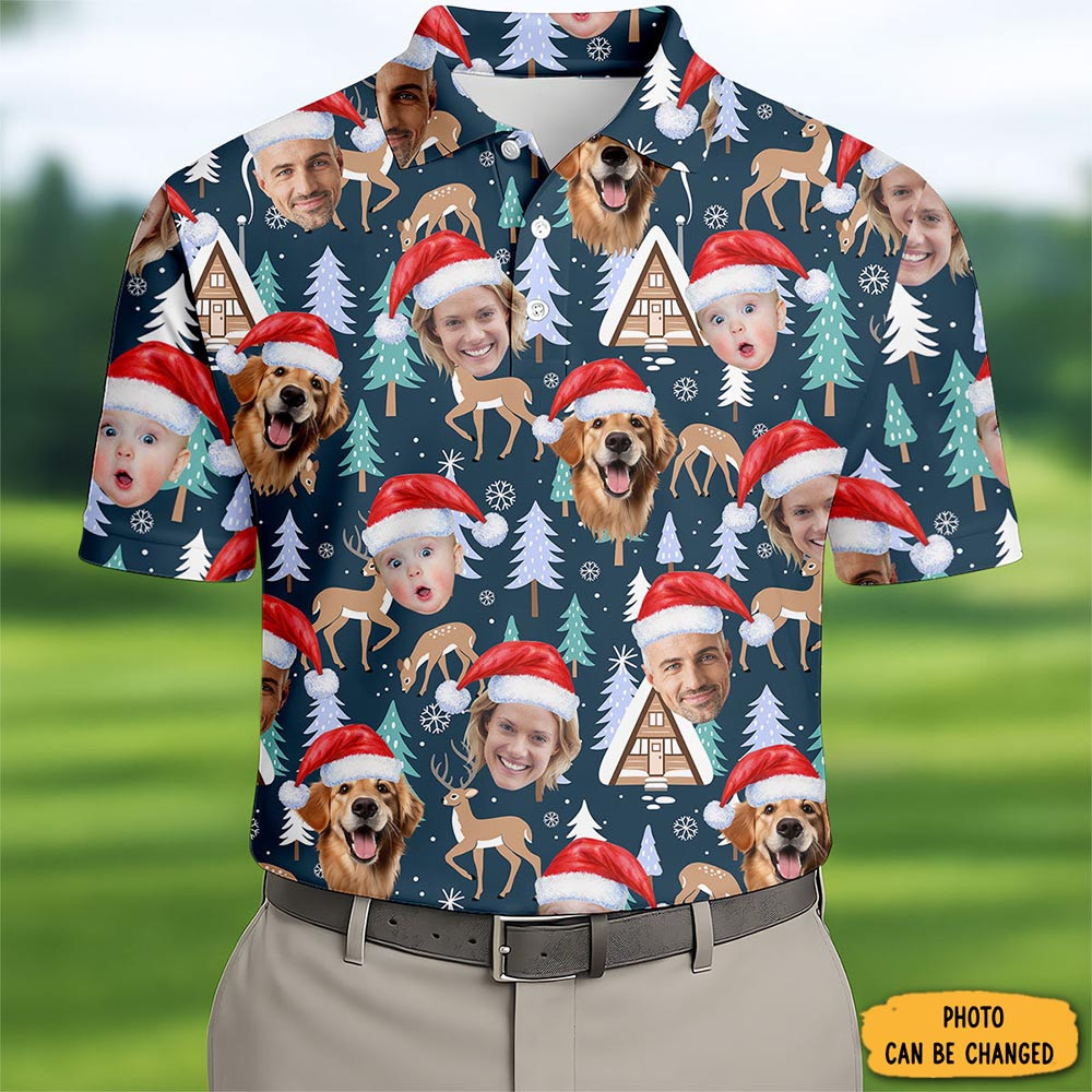 Personalized Photo Christmas Polo Shirt Christmas Themed Golf Shirt Xmas Gifts For Dad