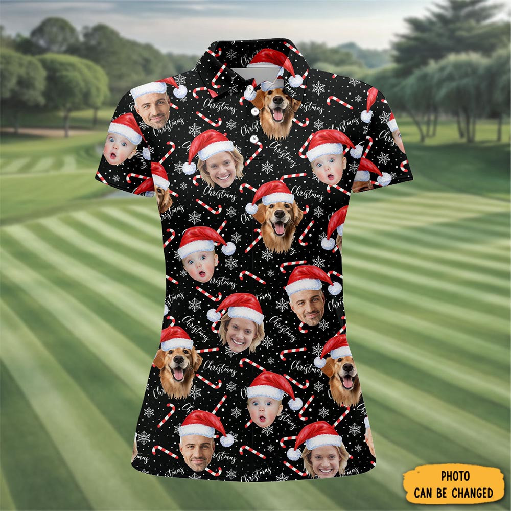 Personalized Photo Christmas Polo Shirt Christmas Themed Golf Shirt Xmas Gifts For Mom