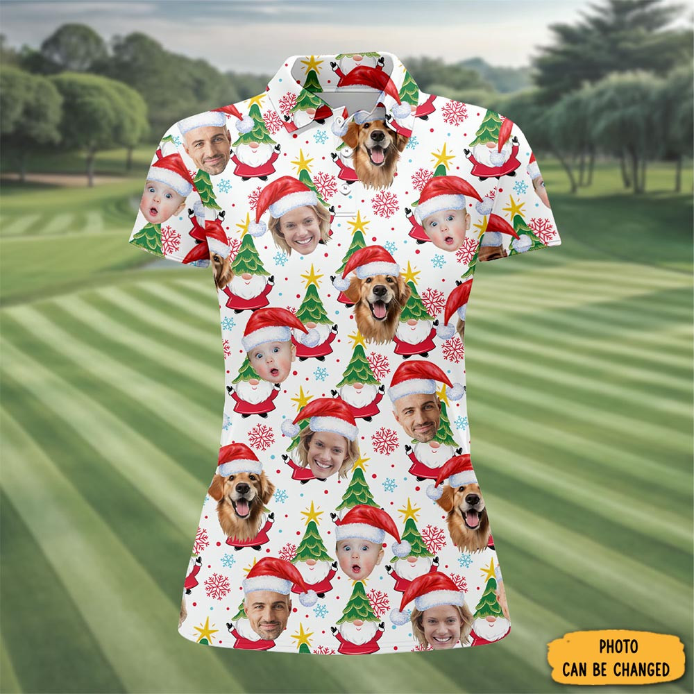 Personalized Photo Christmas Polo Shirt Festive Clothing Golf Clothes For Women