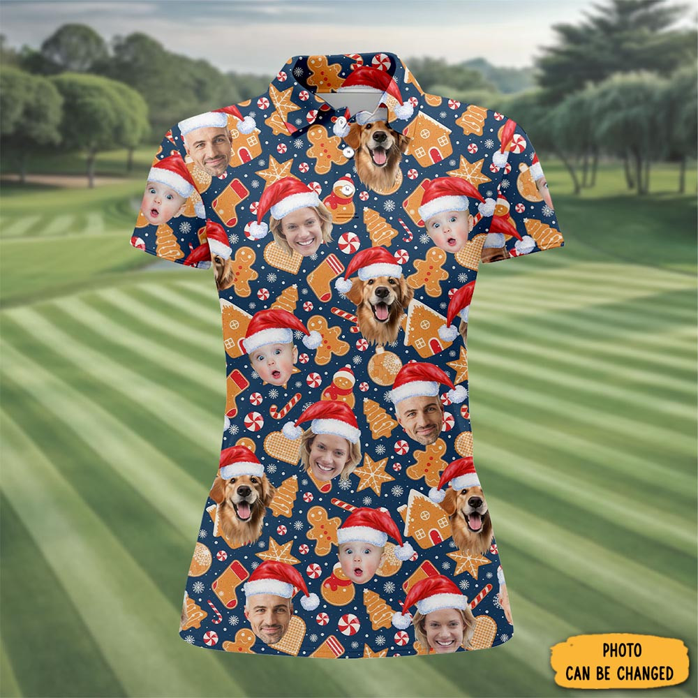 Personalized Photo Christmas Polo Shirt Gingerbread Golf Clothes Golf Shirts For Her