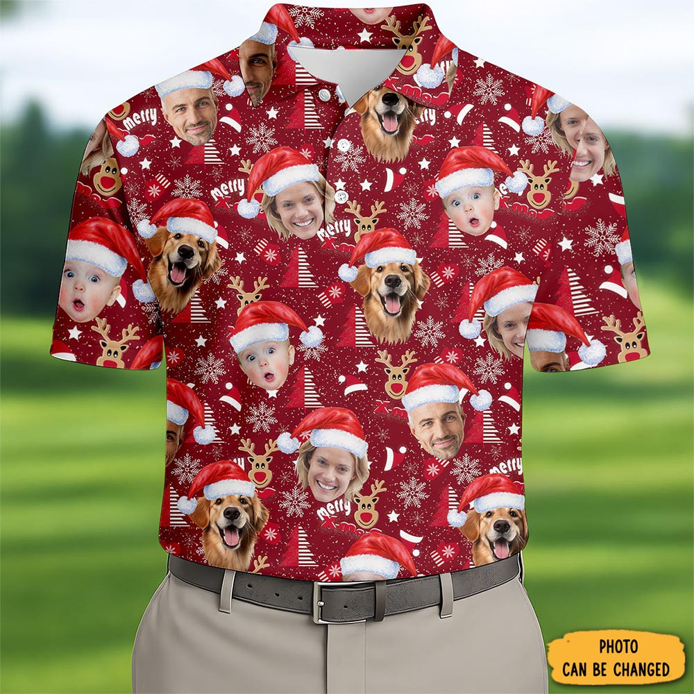 Personalized Photo Christmas Polo Shirt Gingerbread Golf Clothes Golf Shirts For Men