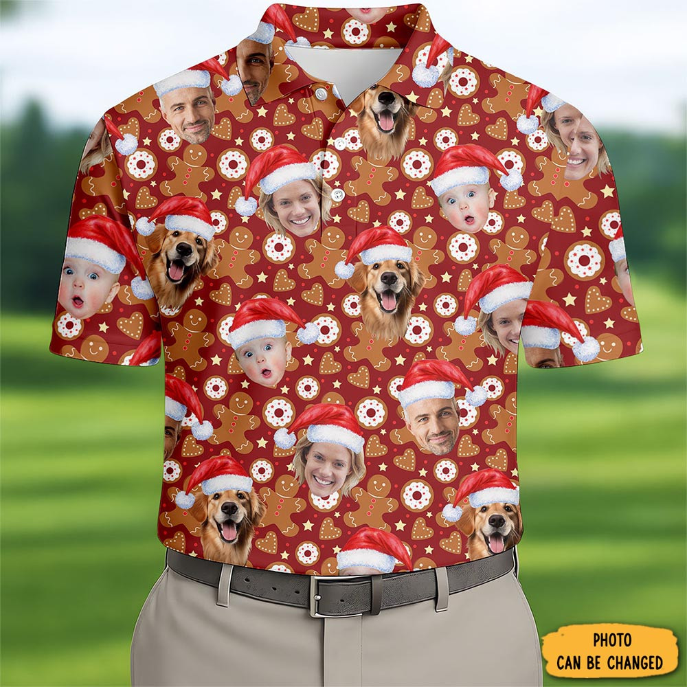 Personalized Photo Christmas Polo Shirt Gingerbread Xmas Clothing Golf Lover Xmas Gift