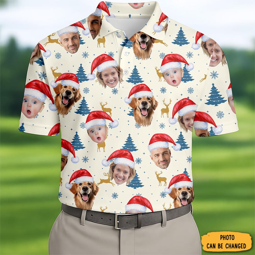 Personalized Photo Christmas Polo Shirt Golf Christmas Shirt Golfer Xmas Presents