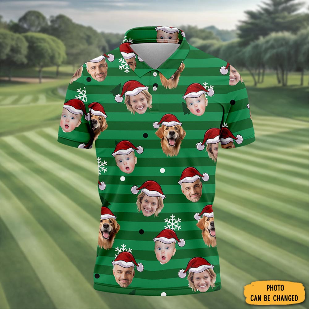 Personalized Photo Christmas Polo Shirt Golf Fashion Golf Clothes Unique Xmas Gift Ideas