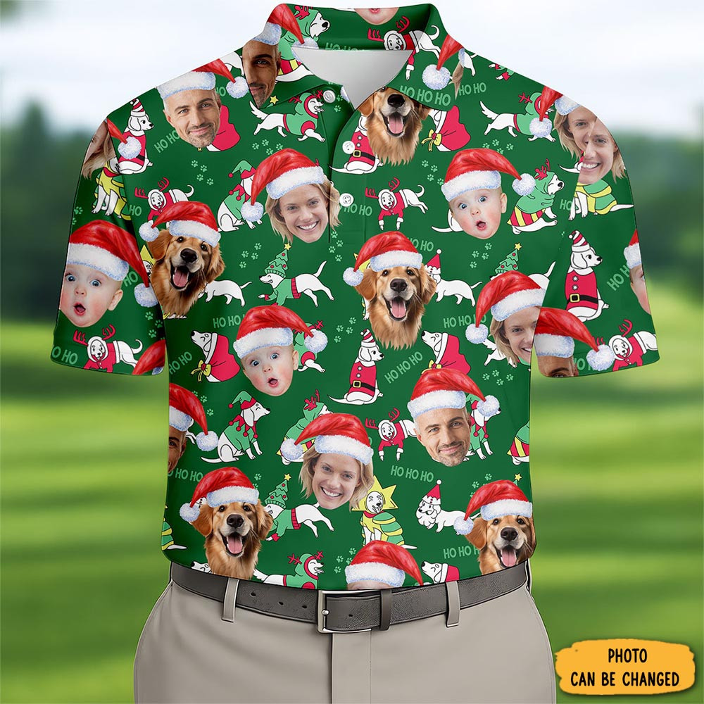 Personalized Photo Christmas Polo Shirt Golf Fashion Golf Shirt Xmas Gifts For Him