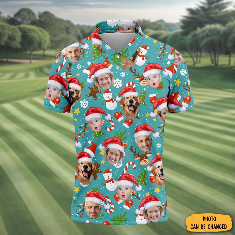 Personalized Photo Christmas Polo Shirt Golf Merch Christmas Gift For Golf Lovers
