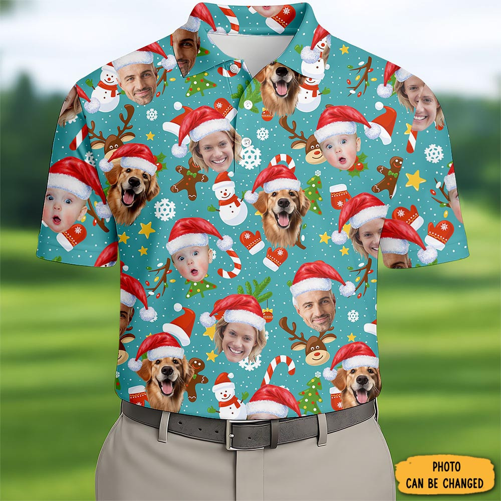 Personalized Photo Christmas Polo Shirt Golf Merch Christmas Gift For Golf Men