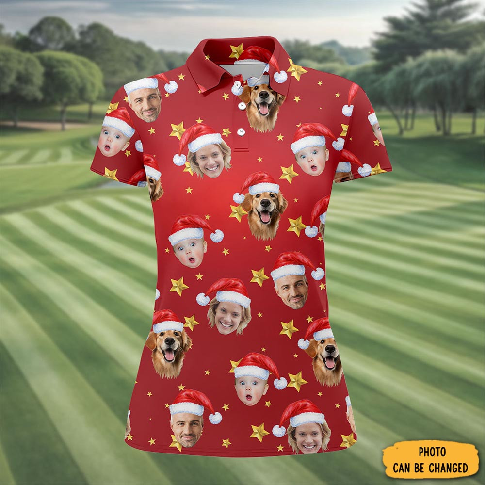 Personalized Photo Christmas Polo Shirt Golf Merch Christmas Themed Womens Golf Attire