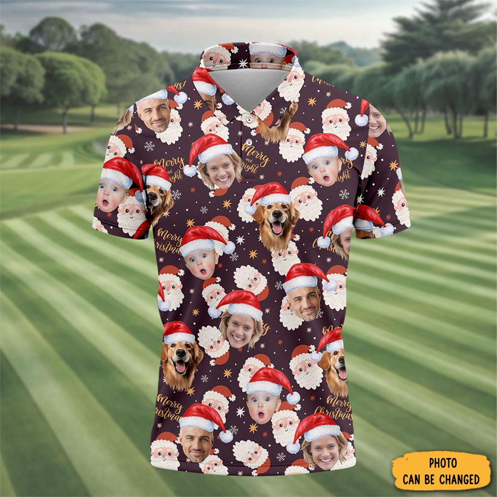 Personalized Photo Christmas Polo Shirt Golf Merch Holiday Design Men Golf Attire