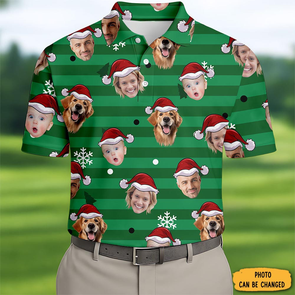 Personalized Photo Christmas Polo Shirt Golf Merch Merry Christmas Wear Golf Gifts