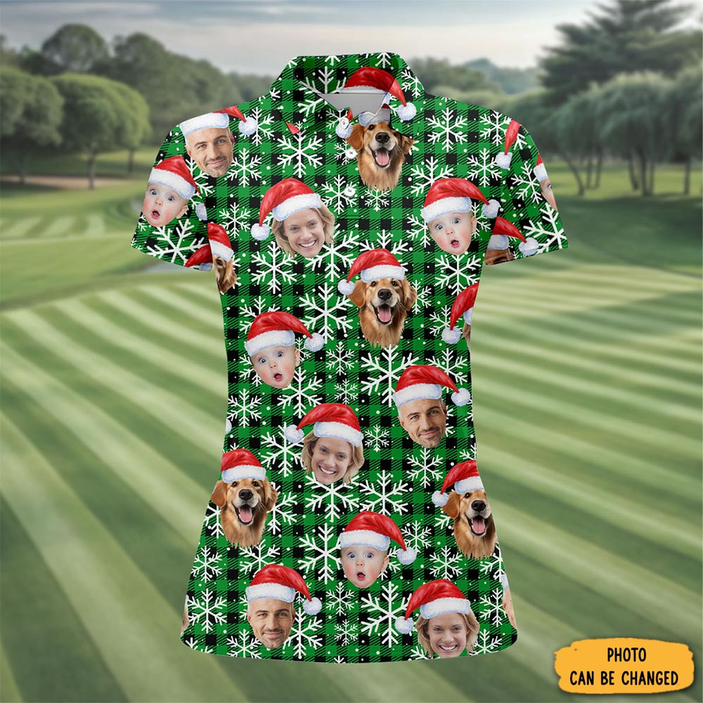 Personalized Photo Christmas Polo Shirt Golf Merch Sport Clothes Christmas Gifts For Her