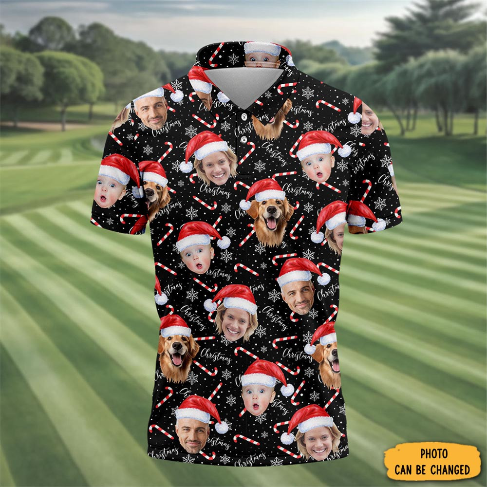 Personalized Photo Christmas Polo Shirt Golf Outfit Xmas Themed Personalized Golf Gifts