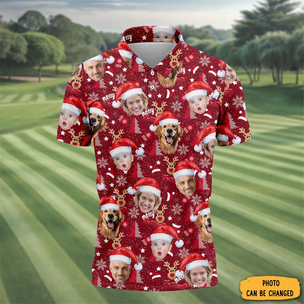 Personalized Photo Christmas Polo Shirt Golf Shirt Christmas Themed Golf Attire For Men