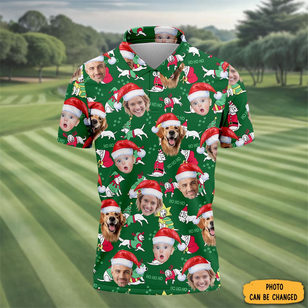 Personalized Photo Christmas Polo Shirt Golf Sport Themed Christmas Apparel Funny Xmas Gifts