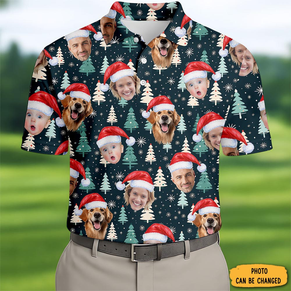 Personalized Photo Christmas Polo Shirt Golf Sport Themed Christmas Apparel Golf Lover Presents
