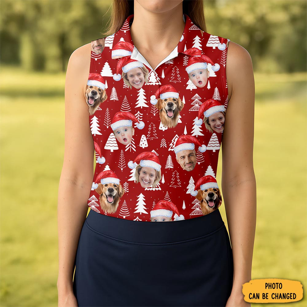Personalized Photo Christmas Polo Shirt Golf Themed Christmas Outfit Xmas Gifts For Girlfriend