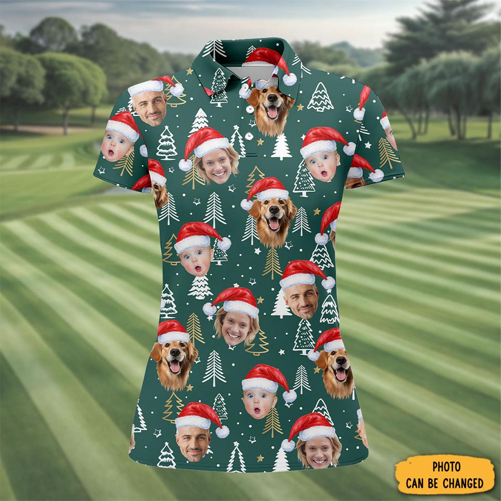 Personalized Photo Christmas Polo Shirt Golf Themed Christmas Outfit Xmas Gifts For Mom