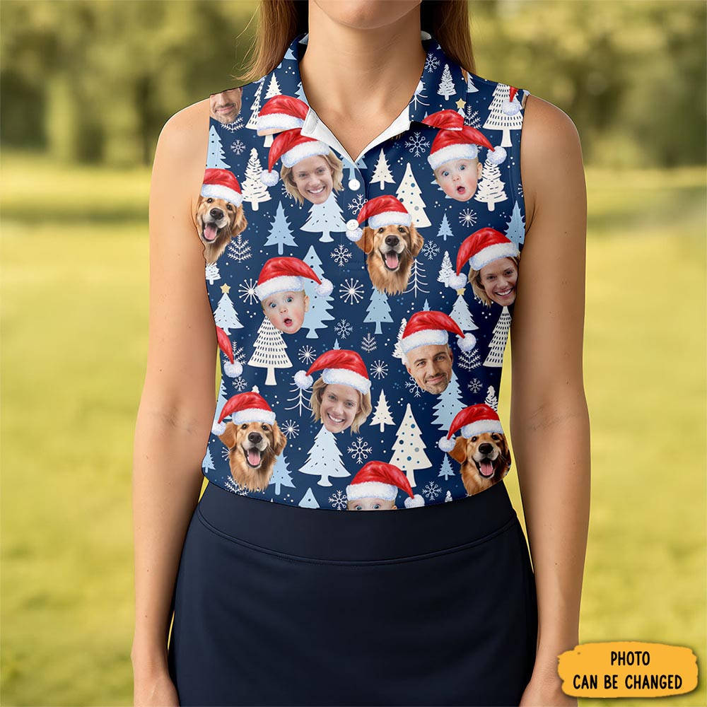 Personalized Photo Christmas Polo Shirt Golf Themed Funny Golf Christmas Tee Golfer Gifts