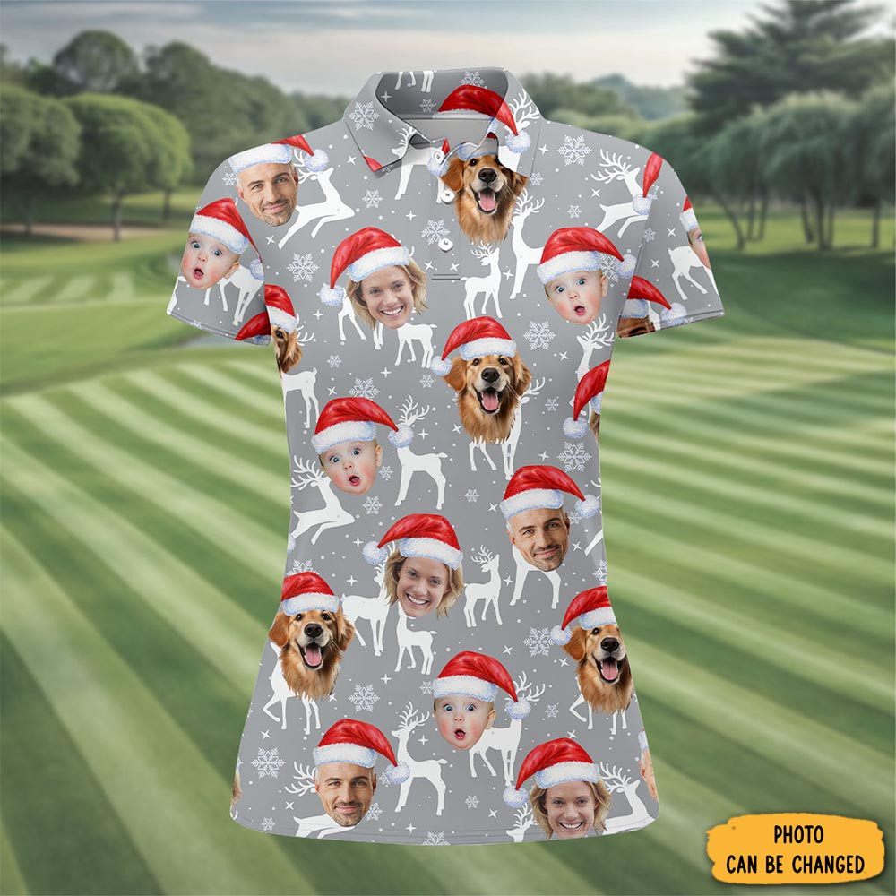 Personalized Photo Christmas Polo Shirt Holiday Wear Christmas Gifts For Golf Enthusiasts