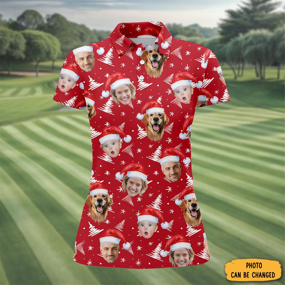 Personalized Photo Christmas Polo Shirt Pine Tree Golf Shirt Christmas Present Idea