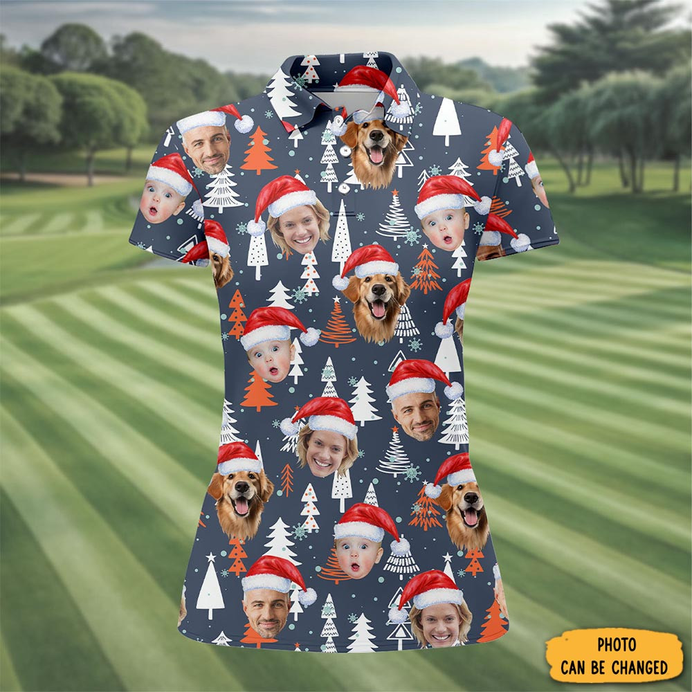 Personalized Photo Christmas Polo Shirt Pine Tree Golf Shirt Golf Polos For Women