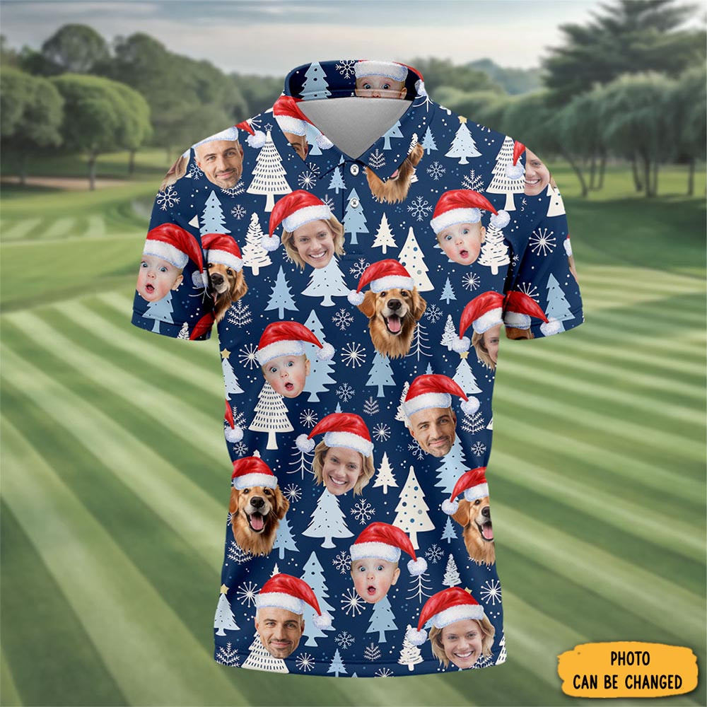 Personalized Photo Christmas Polo Shirt Pine Tree Xmas Clothing Christmas Gift Ideas