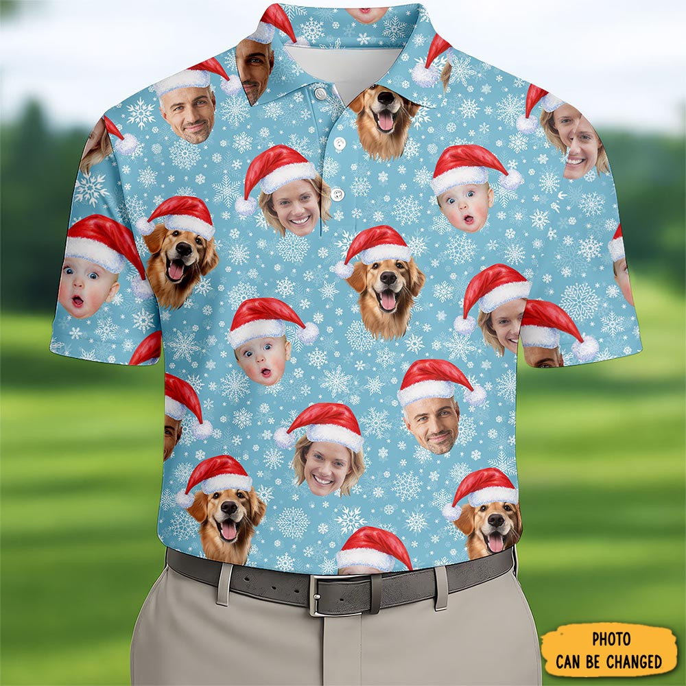 Personalized Photo Christmas Polo Shirt Snowflakes Golf Clothes Golf Polos For Father
