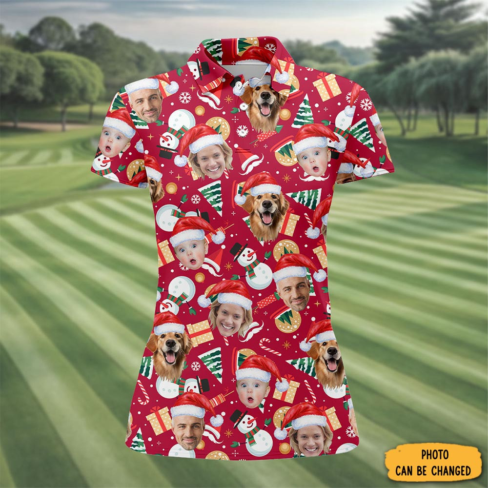Personalized Photo Christmas Polo Shirt Snowman Golf Clothes Xmas Gift For Golf Mom