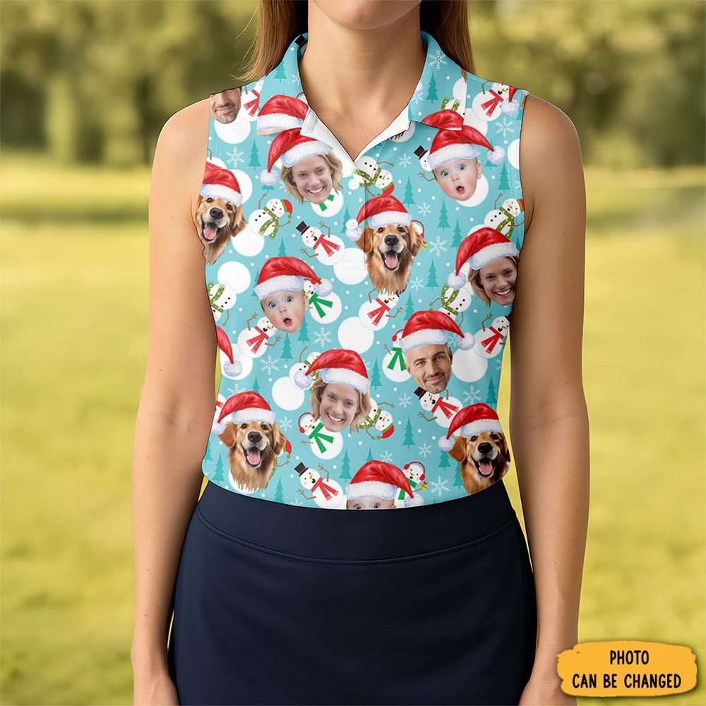 Personalized Photo Christmas Polo Shirt Winter Apparel Funny Christmas Gifts For Golfers
