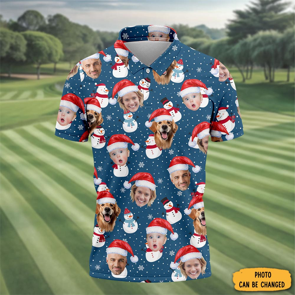 Personalized Photo Christmas Polo Shirt Winter Apparel Golf Clothes For Men