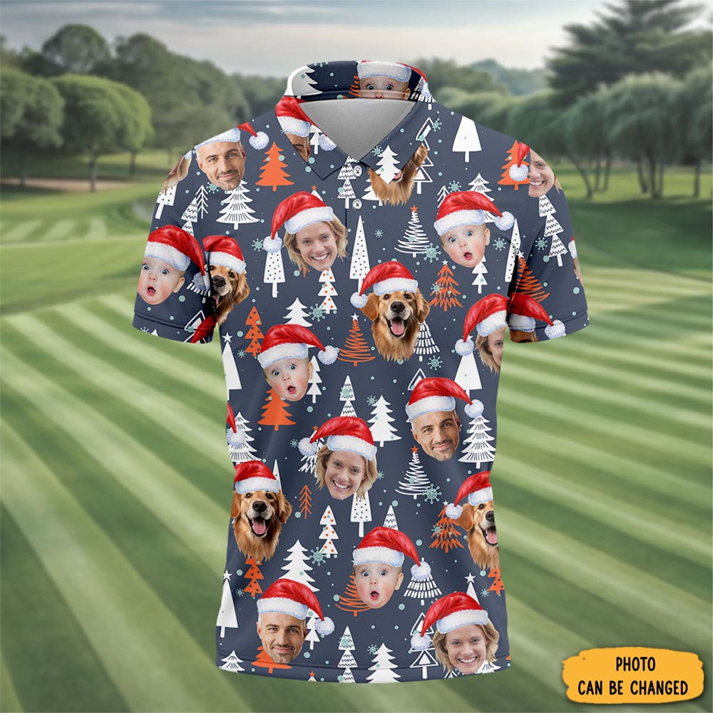 Personalized Photo Christmas Polo Shirt Winter Apparel Golf Clothes Golf Shirts For Men