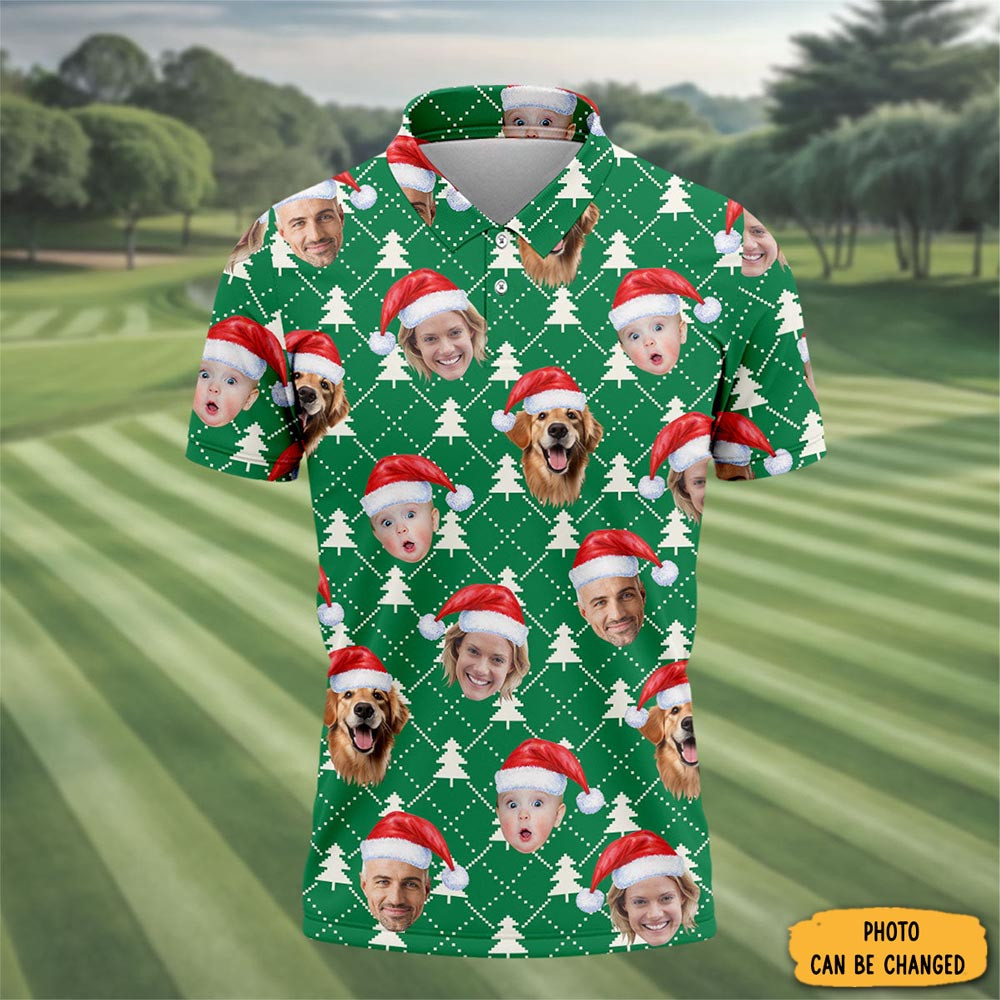 Personalized Photo Christmas Polo Shirt Winter Clothing Christmas Gifts For Golf Enthusiasts