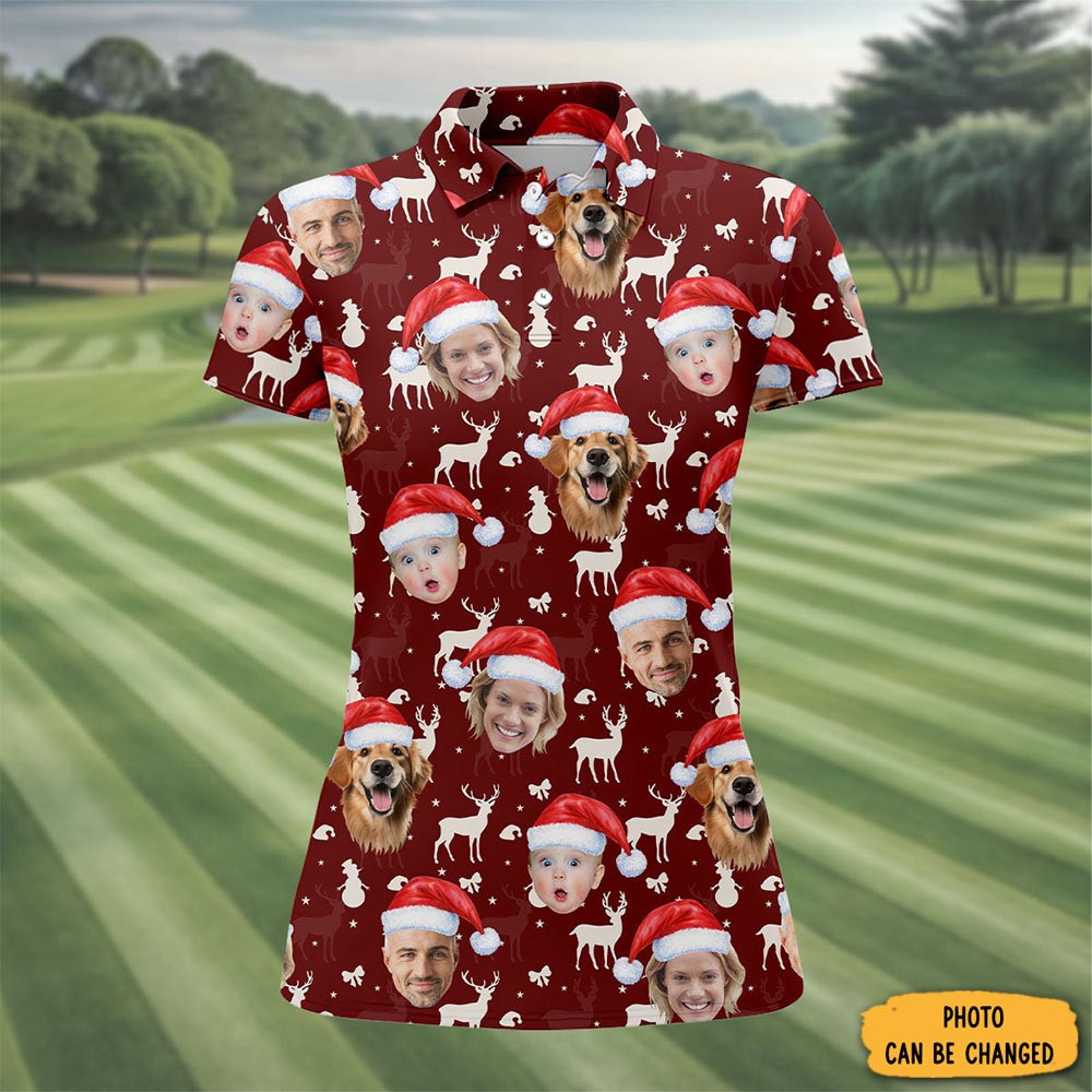 Personalized Photo Christmas Polo Shirt Winter Clothing Golf Christmas Shirt Mom's Gifts