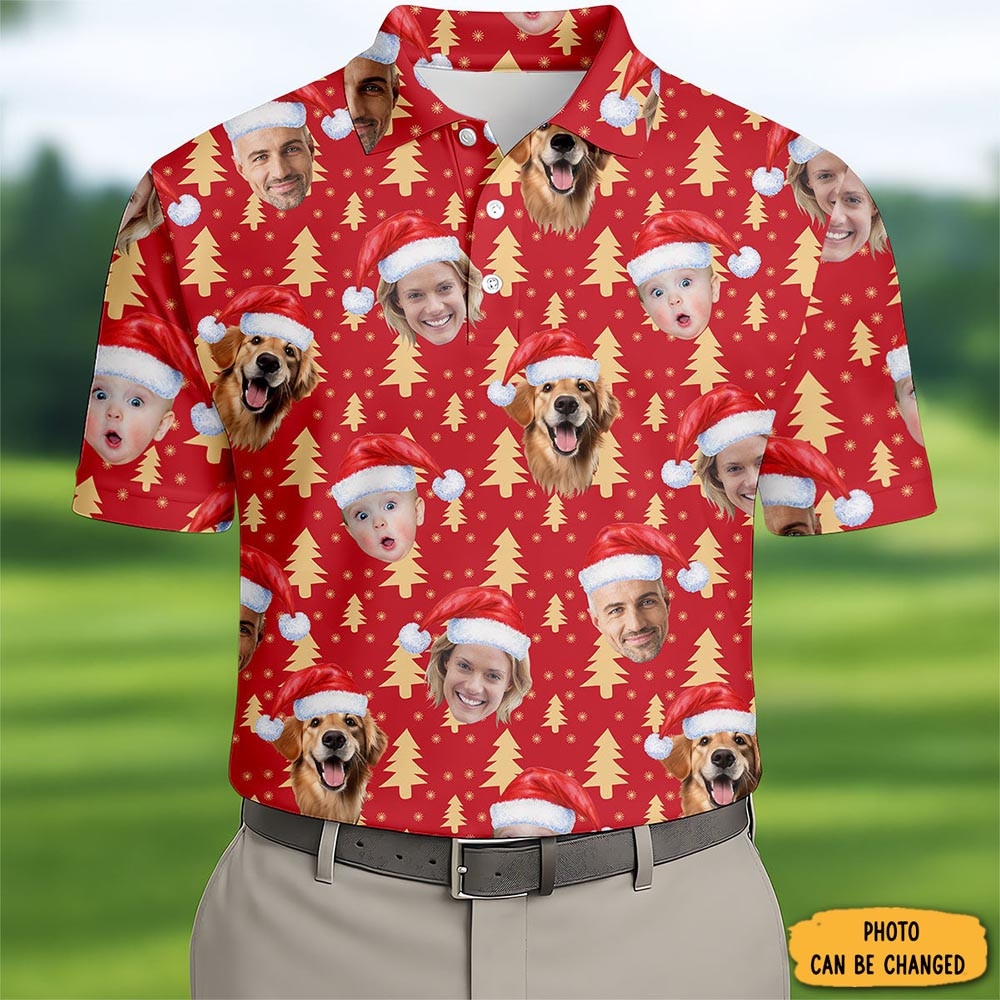 Personalized Photo Christmas Polo Shirt Winter Fashion Christmas Gifts For Golf Dad