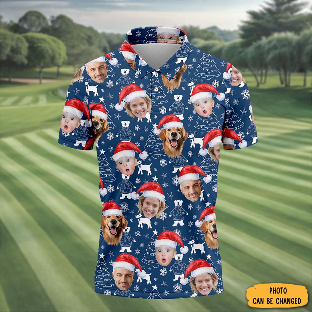 Personalized Photo Christmas Polo Shirt Winter Fashion Christmas Gifts For Golfers