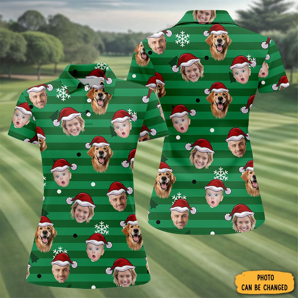 Personalized Photo Christmas Polo Shirt Winter Fashion Christmas Presents For Golf Her
