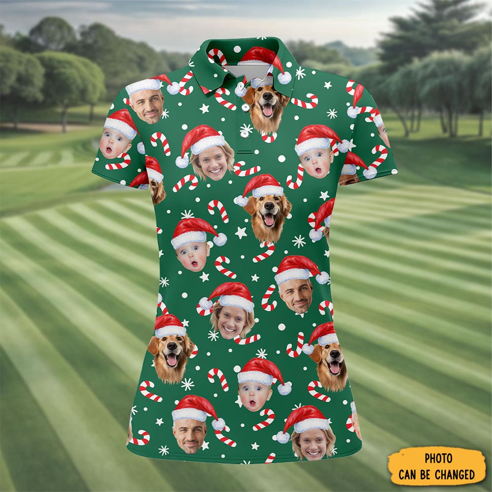 Personalized Photo Christmas Polo Shirt Winter Wear Golf Shirt Christmas Gifts For Golfers