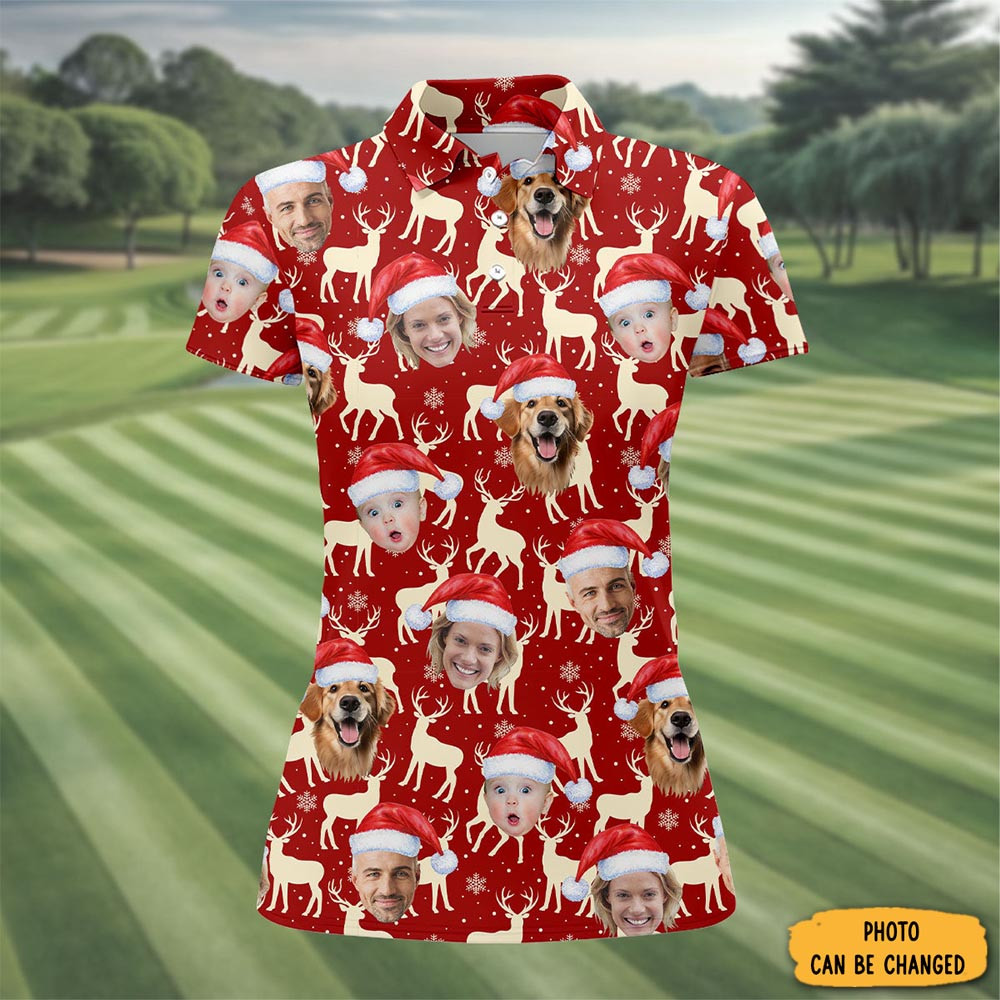 Personalized Photo Christmas Polo Shirt Winter Wear Golf Shirt Christmas Gifts For Ladies