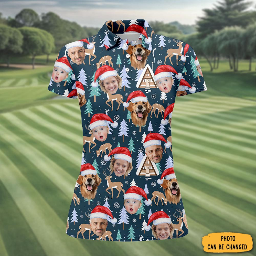 Personalized Photo Christmas Polo Shirt Winter Wear Golf Shirt Christmas Gifts For Women