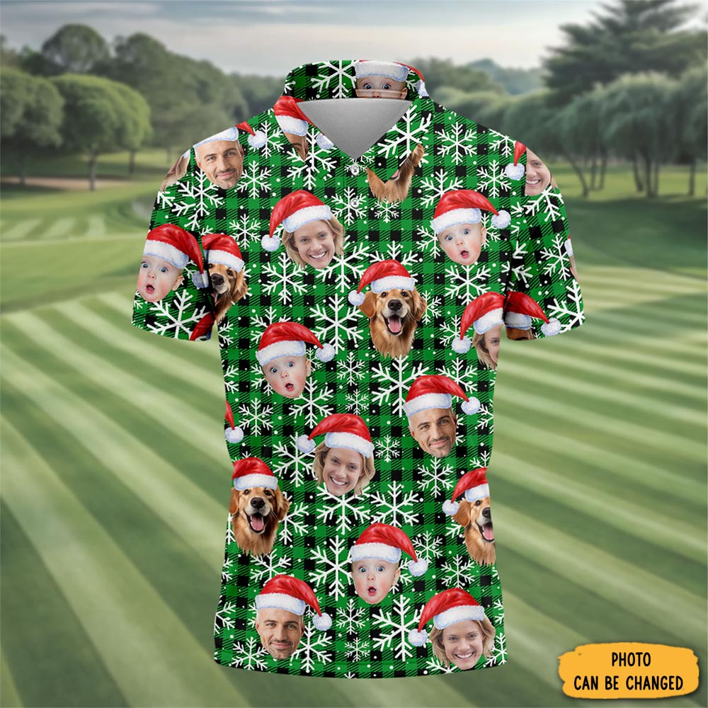 Personalized Photo Christmas Polo Shirt Winter Wear Golf Shirt Christmas Golf Gifts For Men