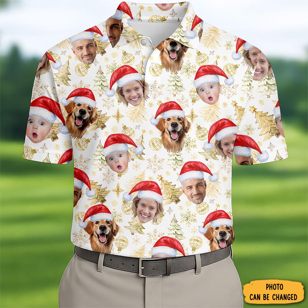 Personalized Photo Christmas Polo Shirt Xmas Themed Golf Shirt Christmas Gifts For Him