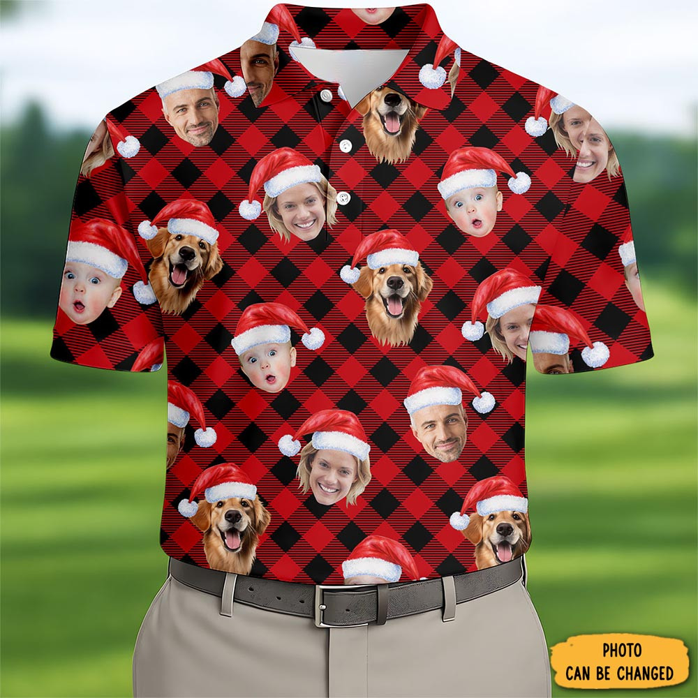 Personalized Photo Christmas Polo Shirt Xmas Wear Golf Shirt Christmas Gifts For Golf Dad