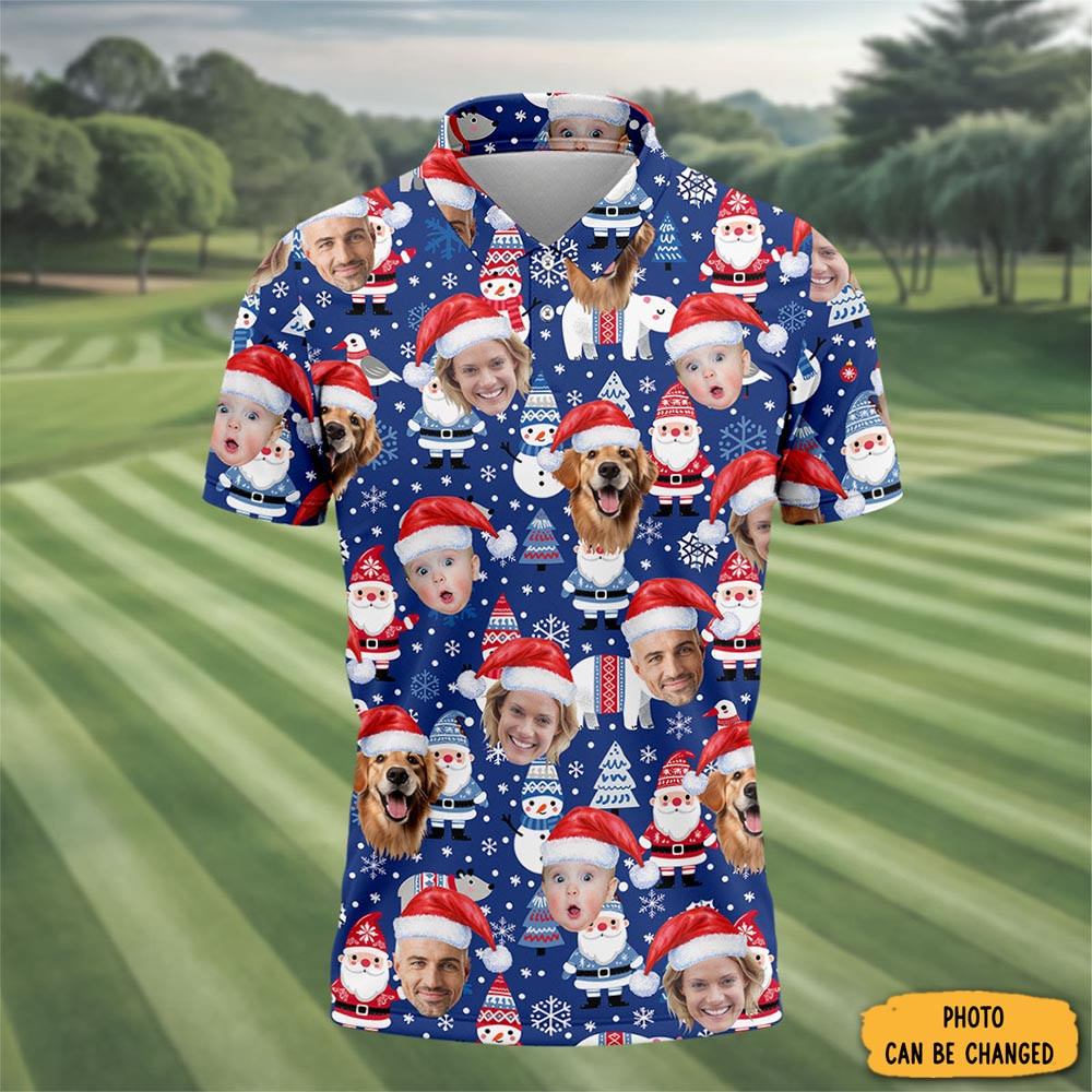 Personalized Photo Christmas Polo Shirt Xmas Wear Golf Shirt Christmas Gifts For Golf Lover