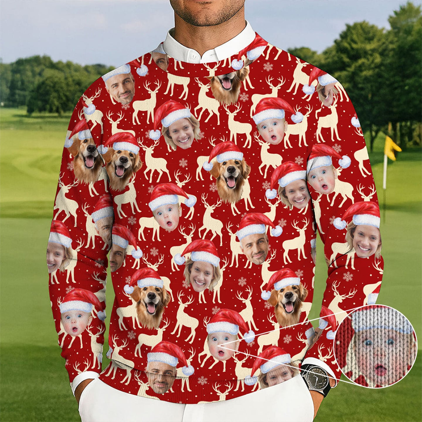 Personalized Photo Cute Baby Face Golf Ugly Christmas Sweater Golf Player Xmas Presents