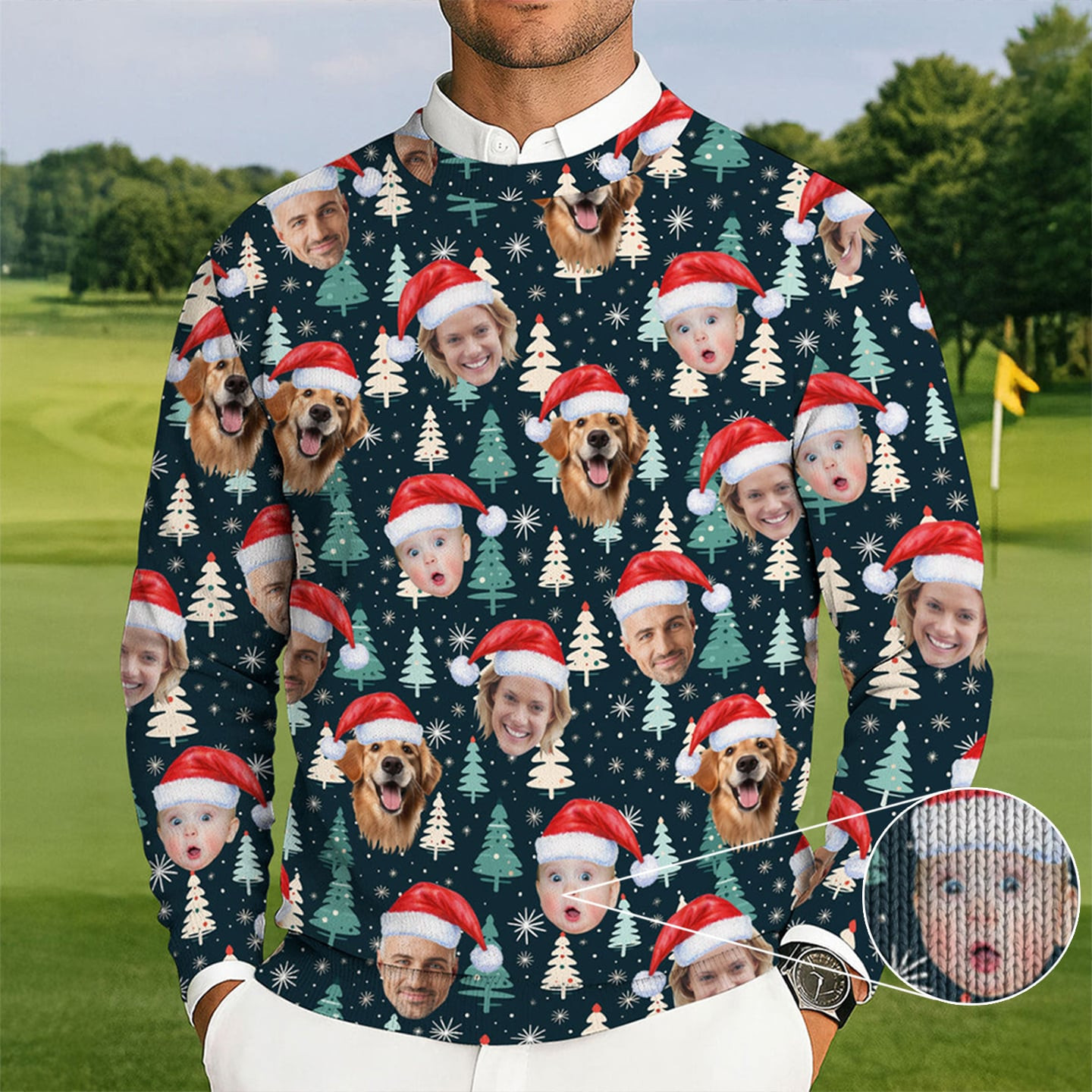 Personalized Photo Cute Baby Face Golf Ugly Christmas Sweater Holiday Merch Golf Player Gifts