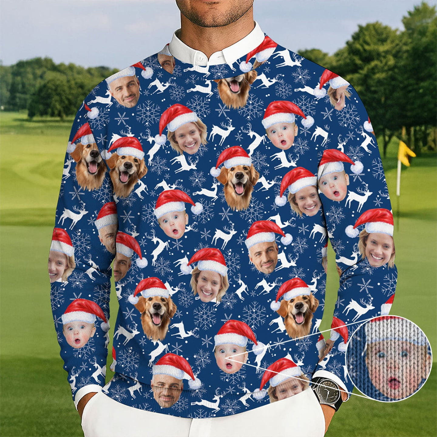 Personalized Photo Cute Baby Face Golf Ugly Christmas Sweater Holiday Merch Lovely Xmas Gifts