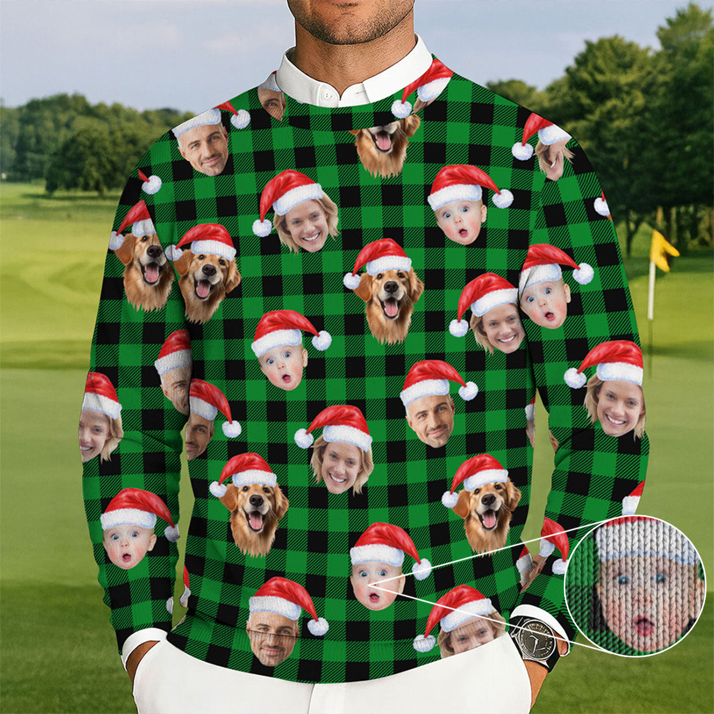 Personalized Photo Cute Baby Face Golf Ugly Christmas Sweater Xmas Apparel Golfer Presents