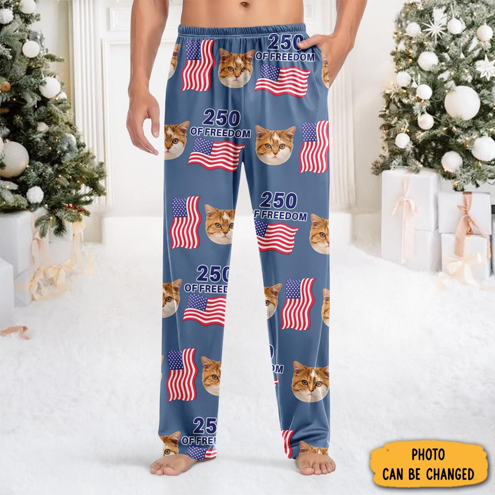 Personalized Photo Cute Cat America 250 Years Of Freedom Sweatpants American Patriot Apparel